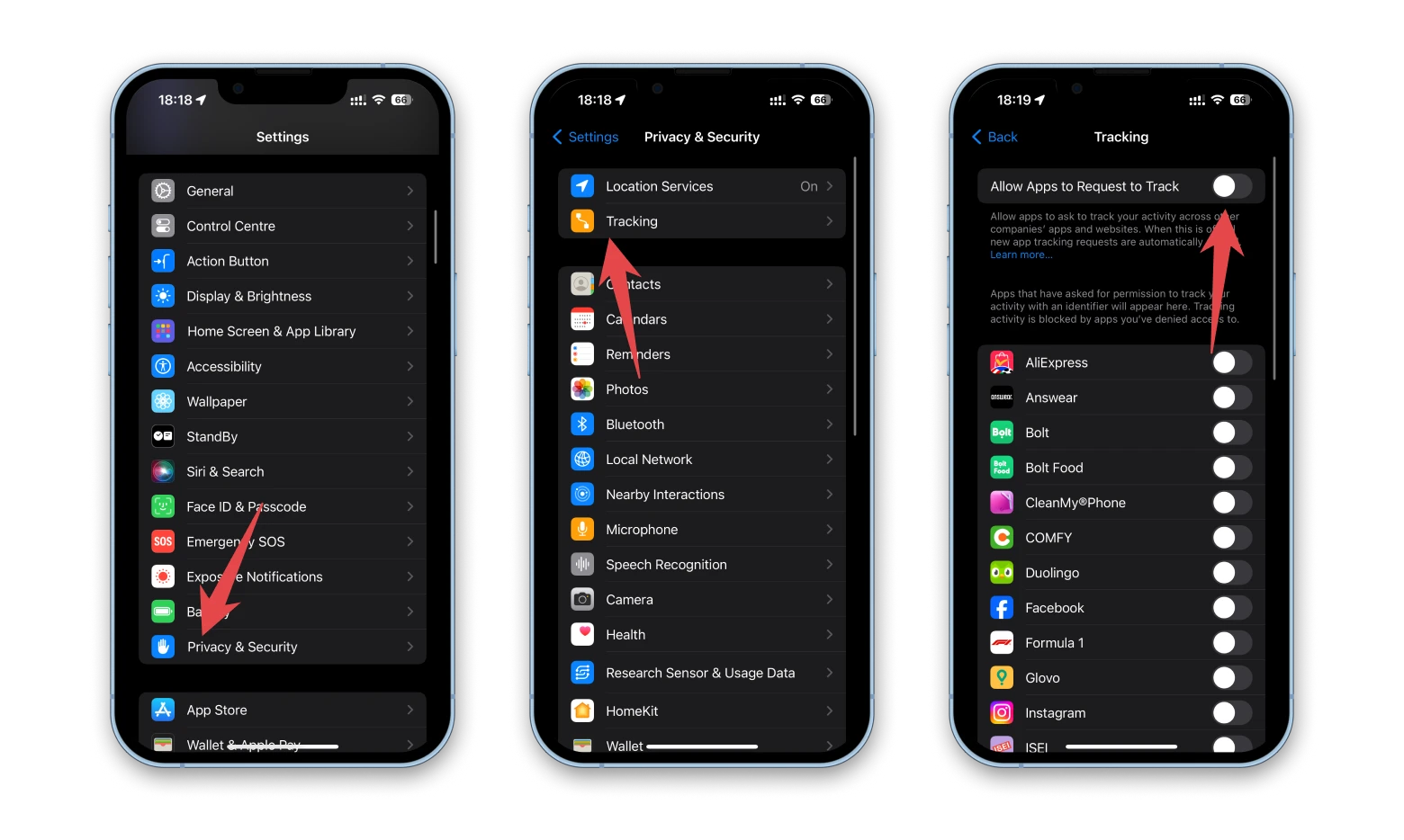 settings privacy and security tracking apps