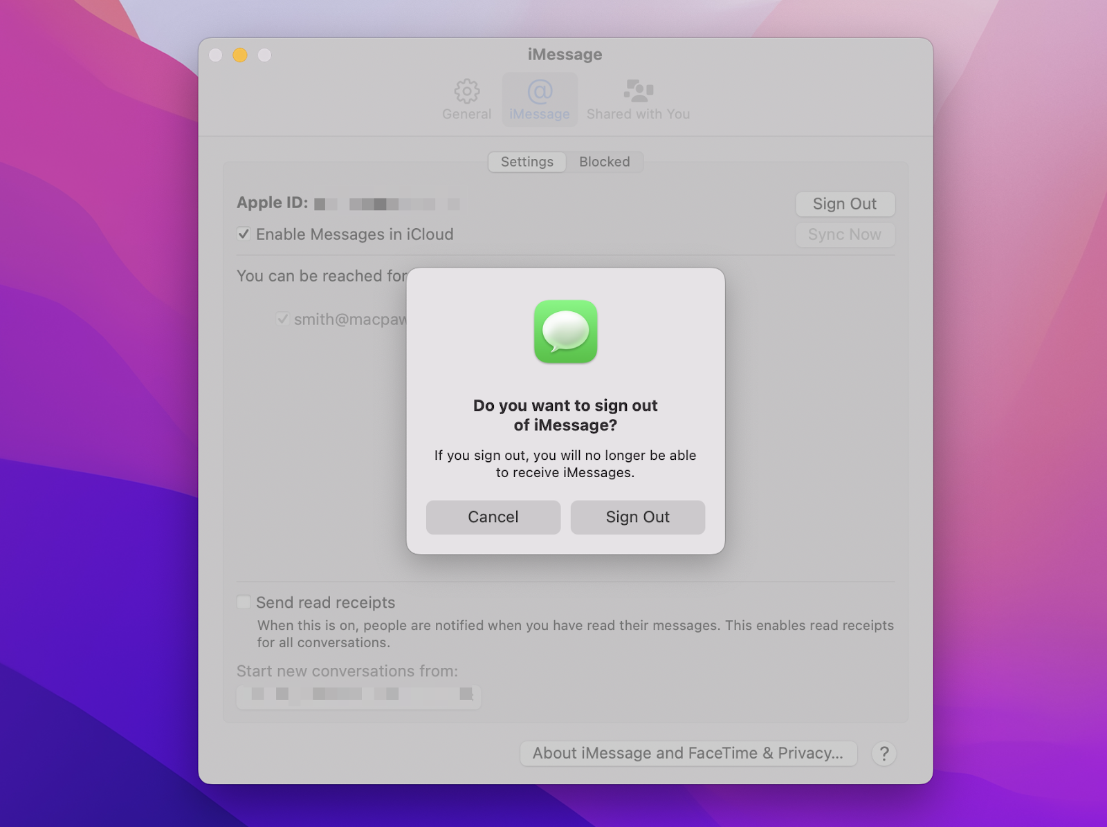 sign out imessages on mac
