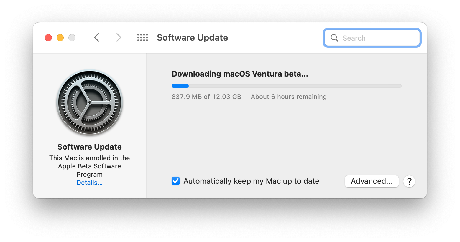 Download do macOS Ventura beta travado