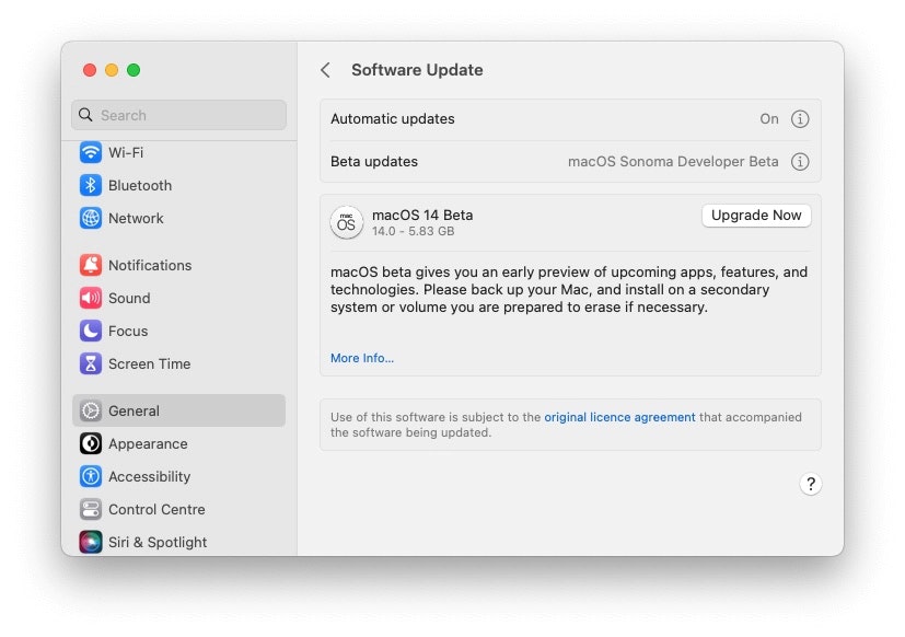 Upgrade to macOS 14 beta