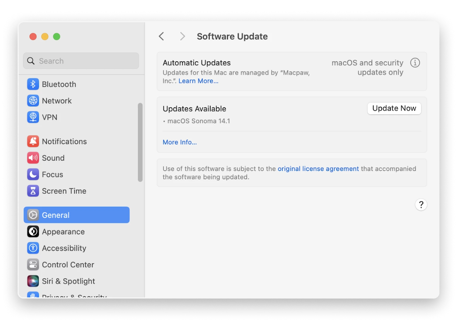 software update on mac