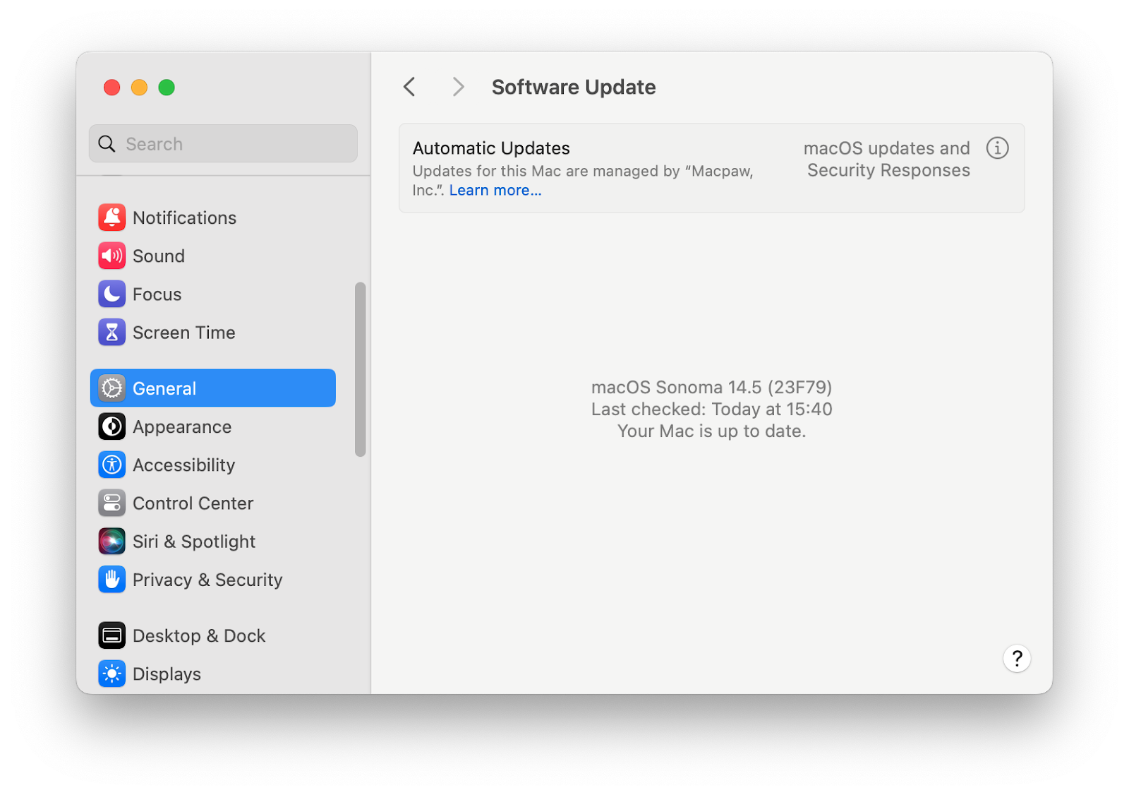 software update system settings