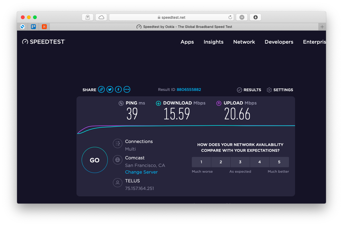 interactive broadband speed test from Ookla