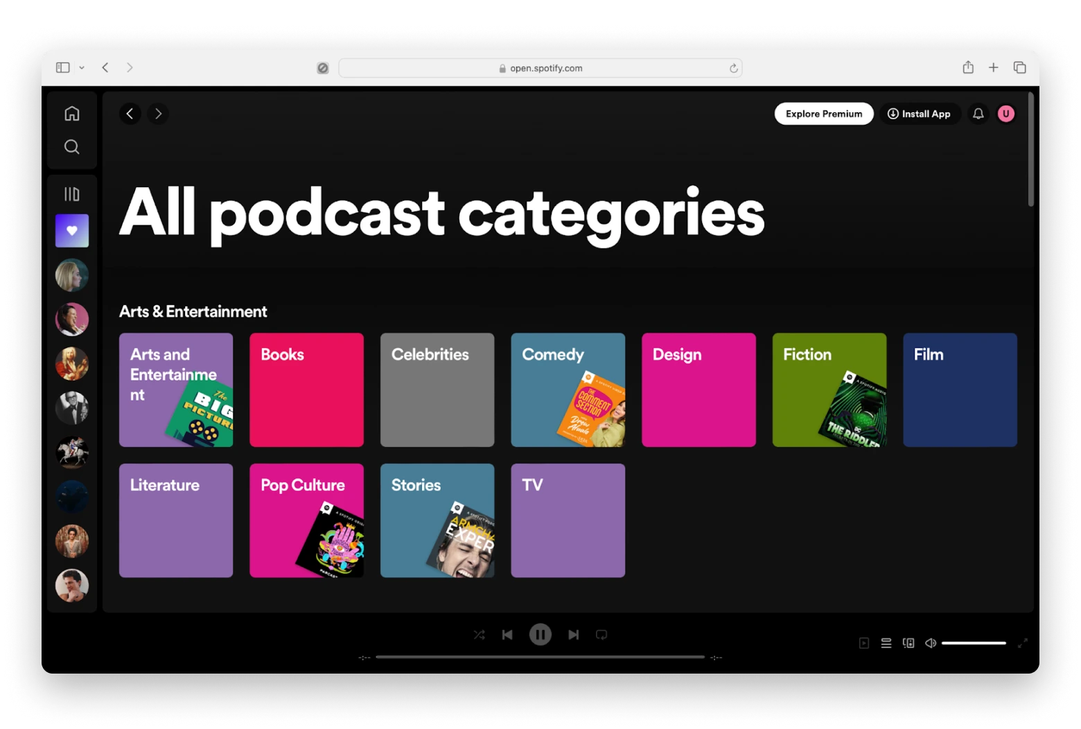 Spotify: All podcast categories