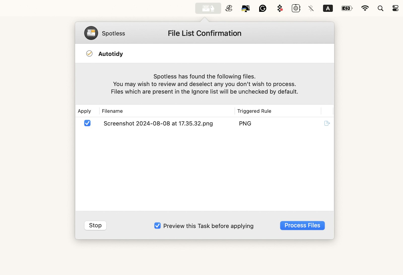 Spotless autotidy