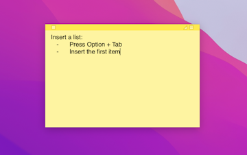 insert a list into a sticky note