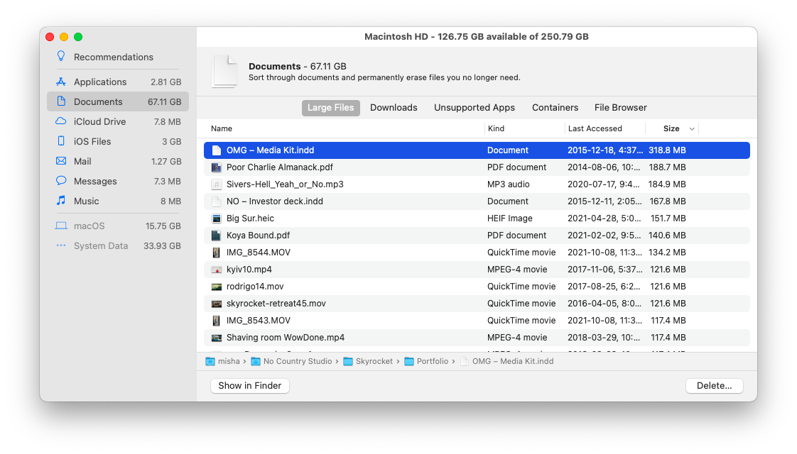 mac disk check large files