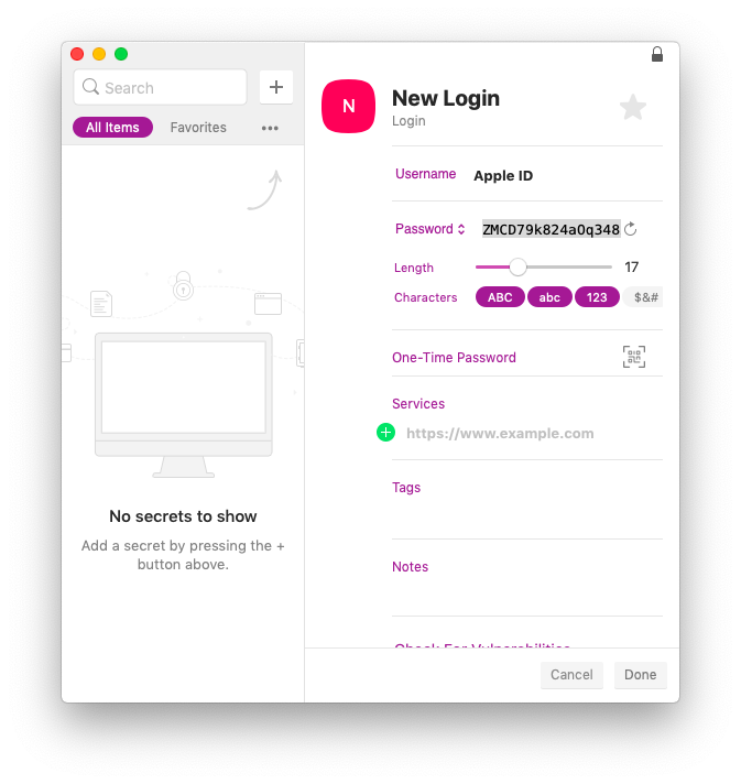 store Apple ID app specific passwords on Secrets