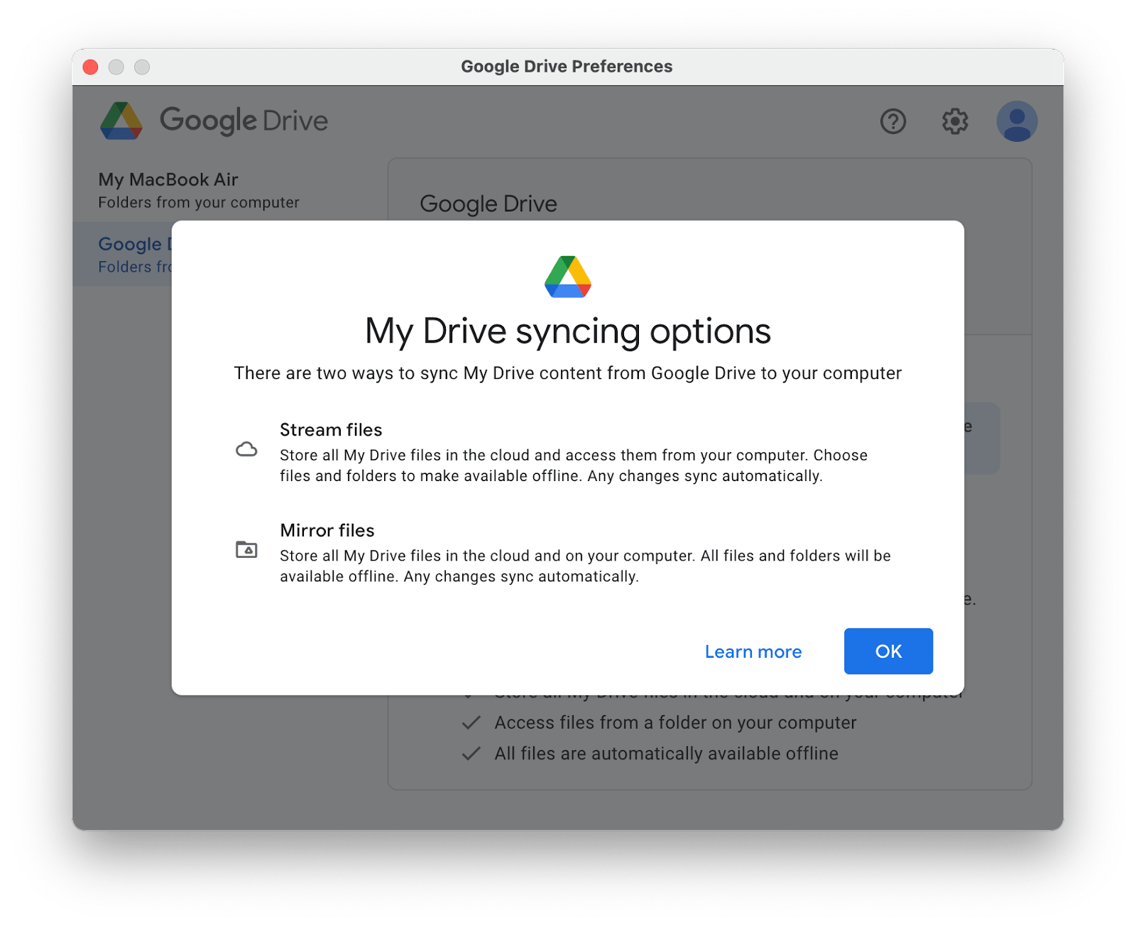 google drive sync download folder