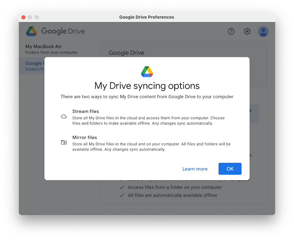 google drive sync macbook