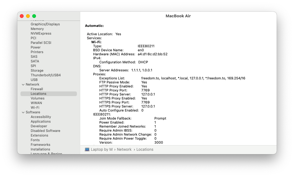 MAC address is Mac's System Report
