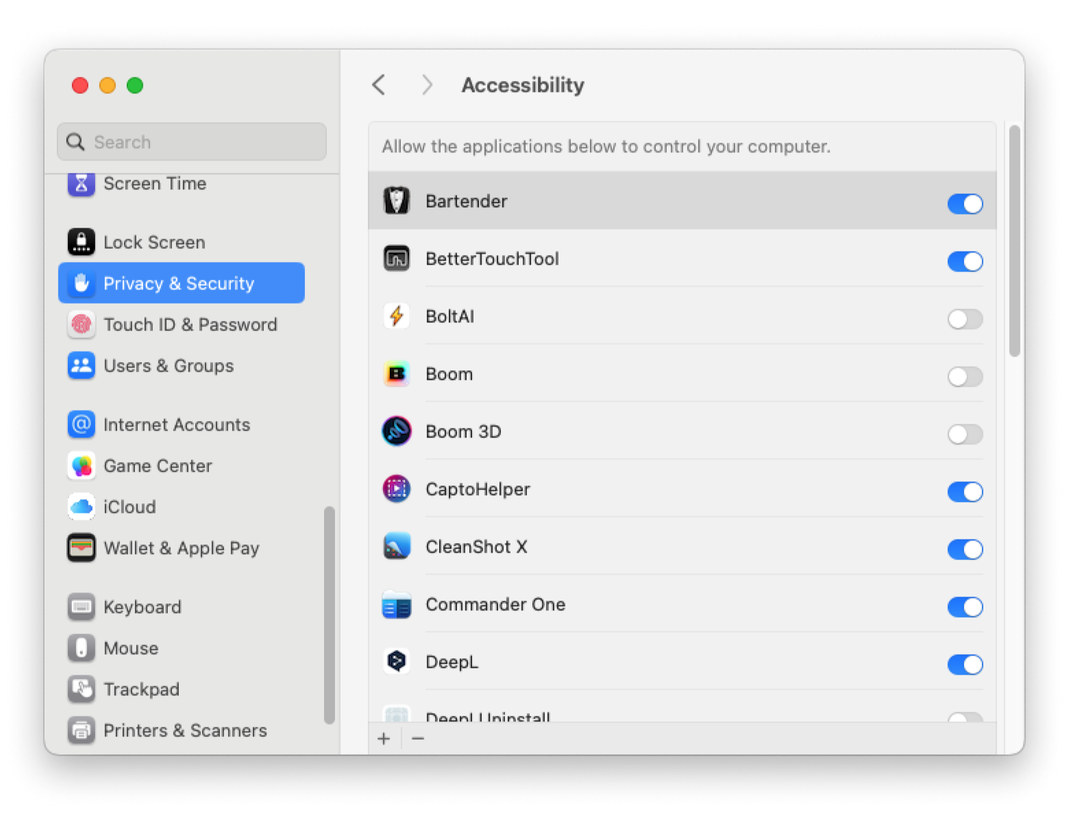 Privacy & Security > Accessibility