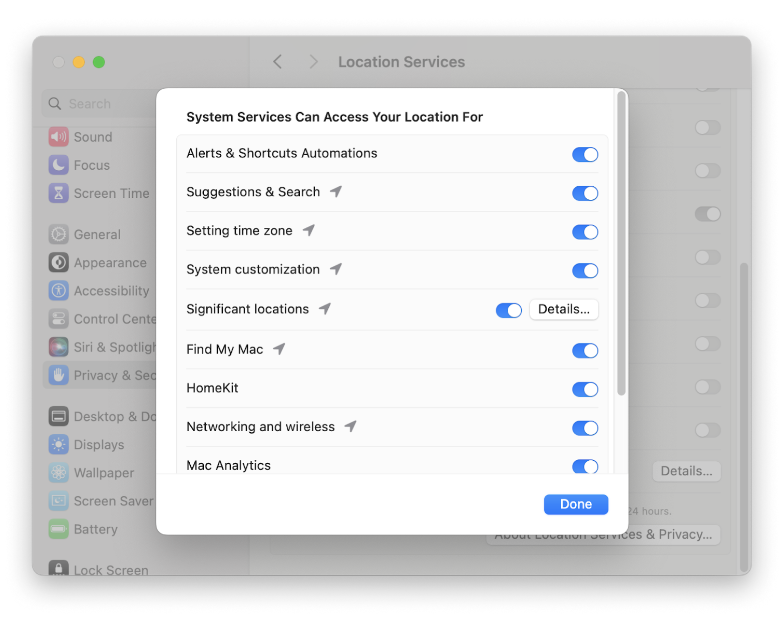 system settings location services