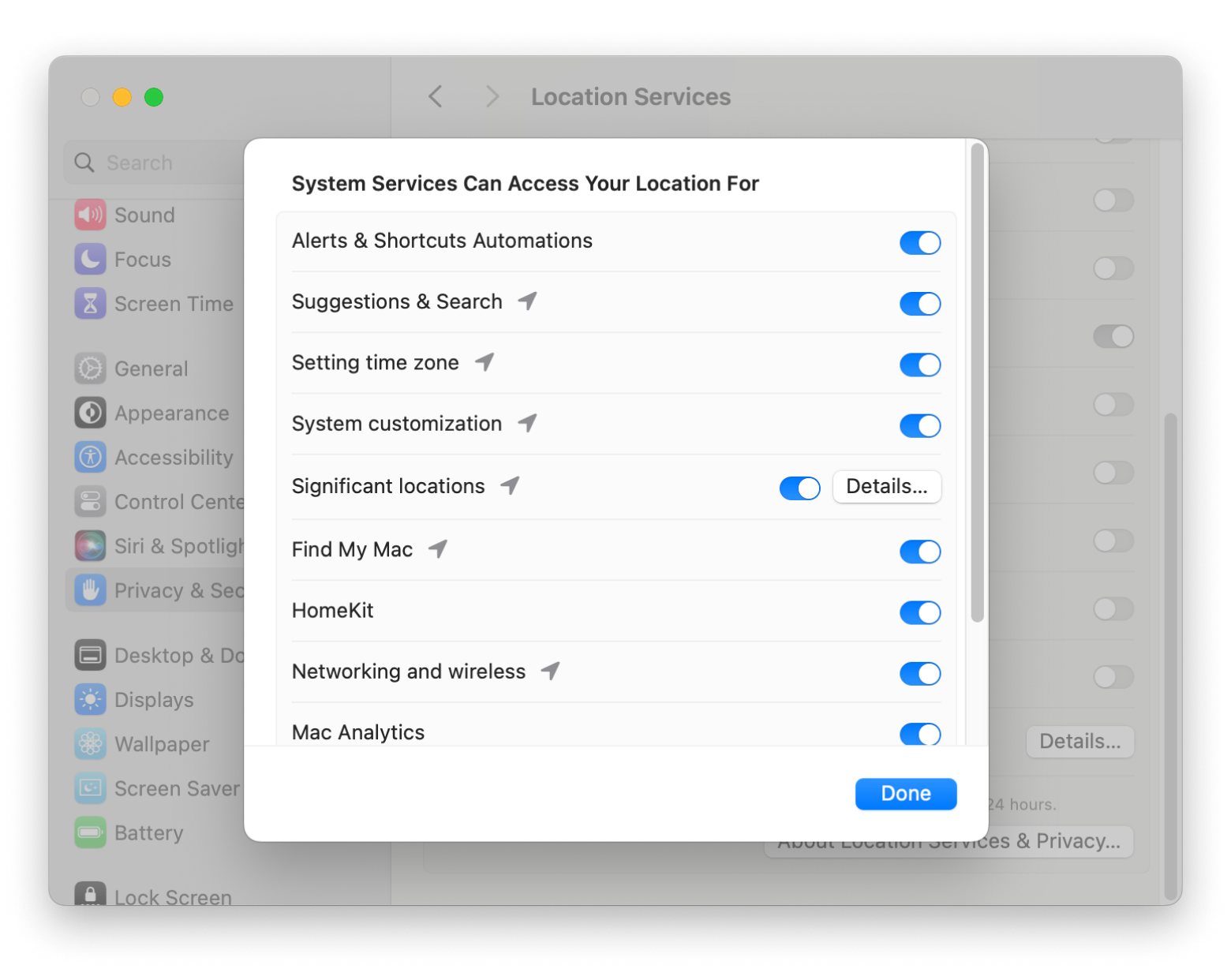 system settings location services