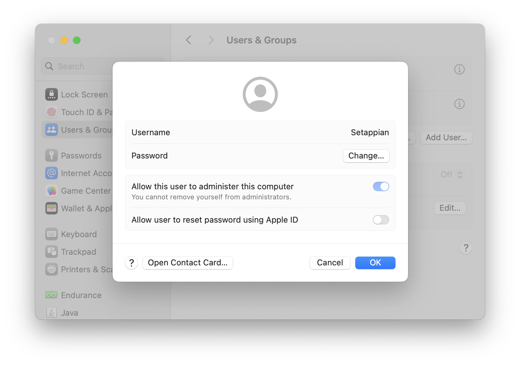 Mac user password change
