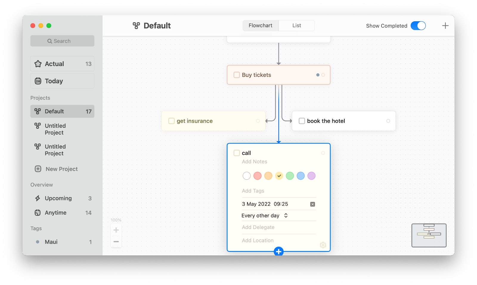 make a flowchart out of the tasks with Taskheat app