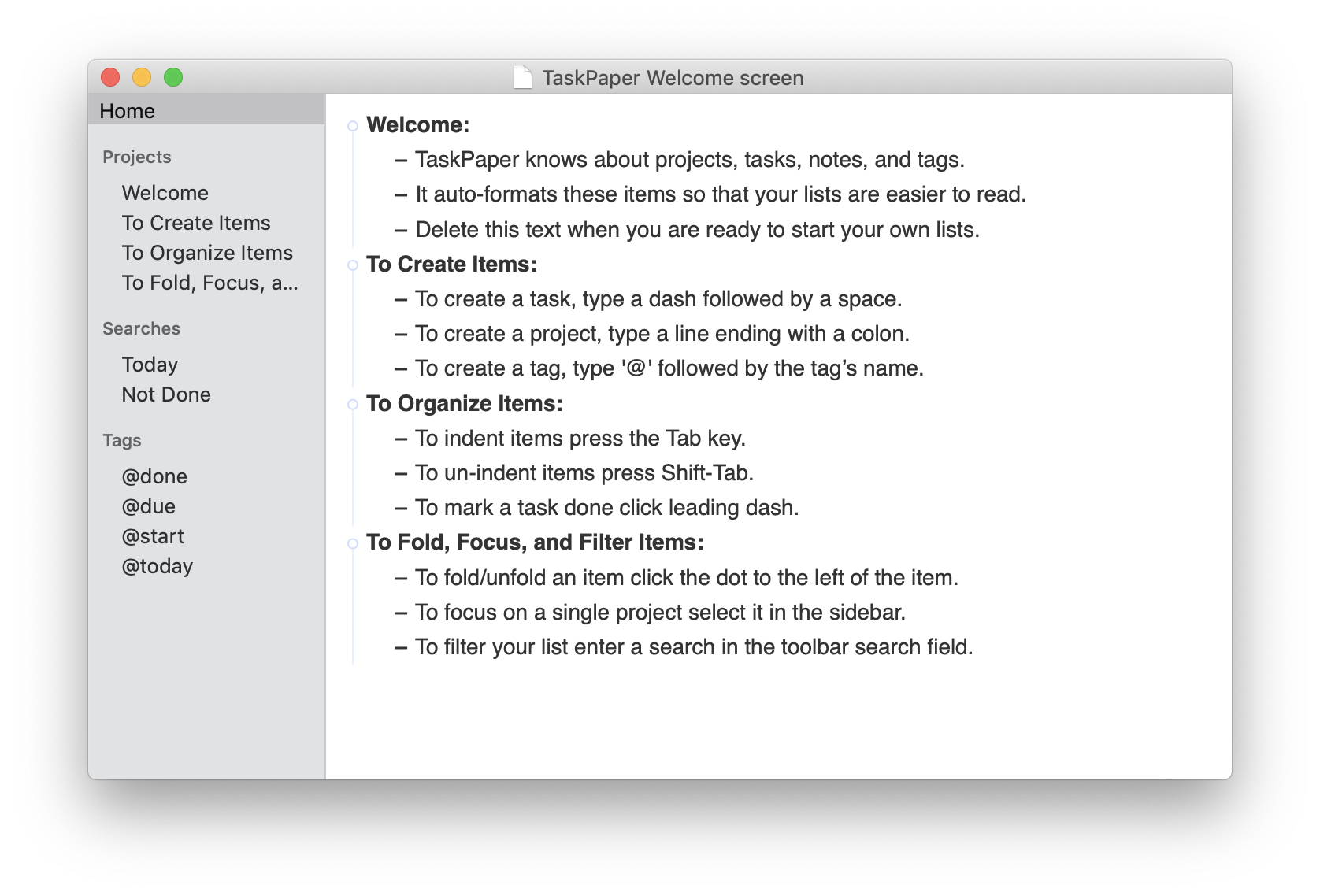 Writing brainstorming in TaskPaper app