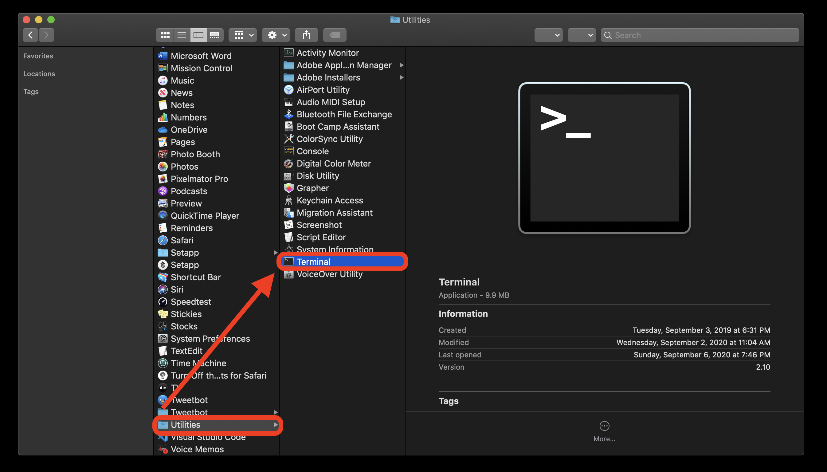 start terminal in mac