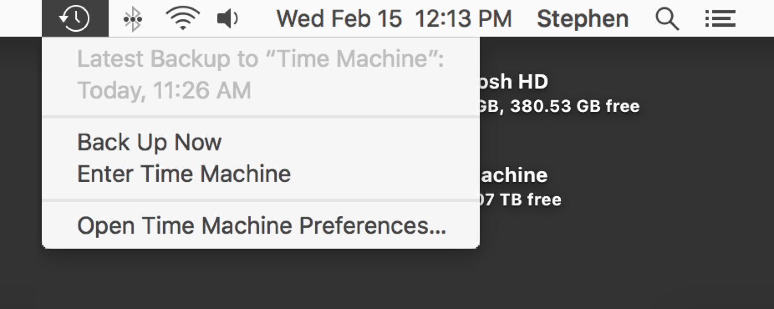 Open Time Machine to choose a backup