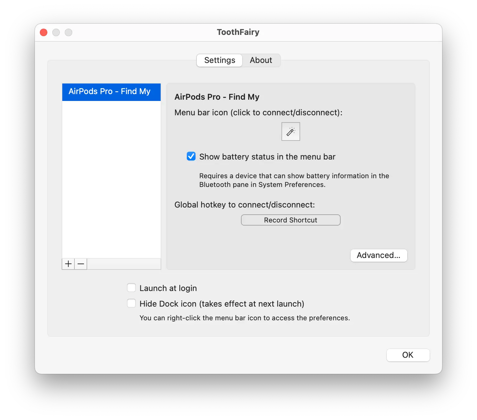 Show battery status in the menu bar with ToothFairy