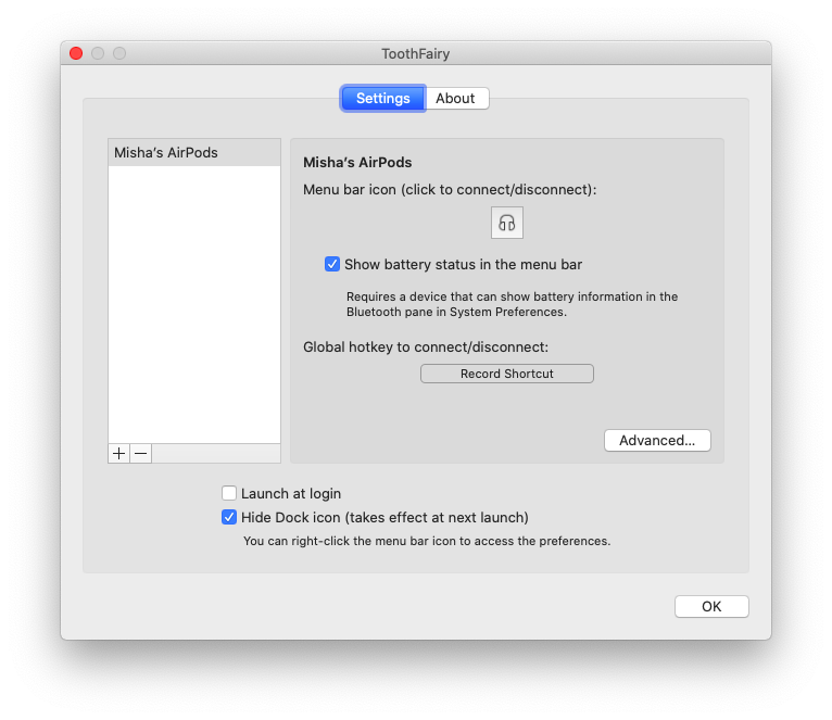 ToothFairy Bluetooth device setup Mac