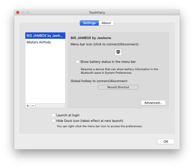 ToothFairy connect Bluetooth device Mac