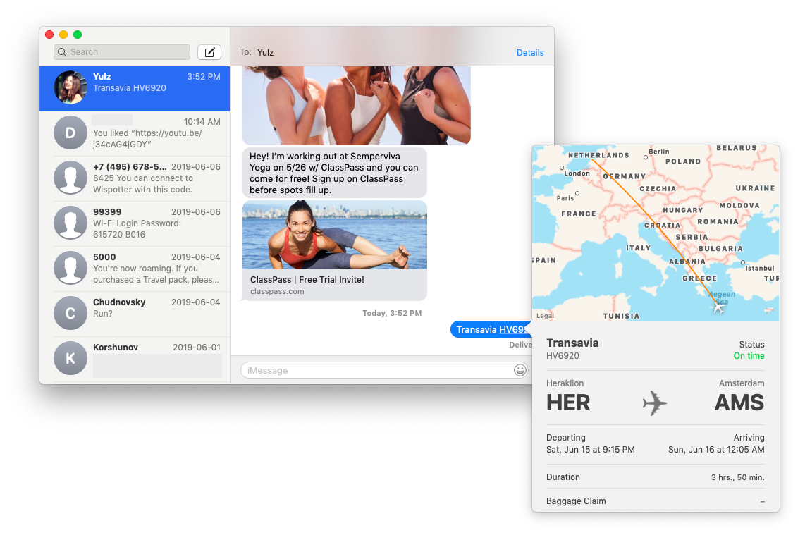 track flight messages mac