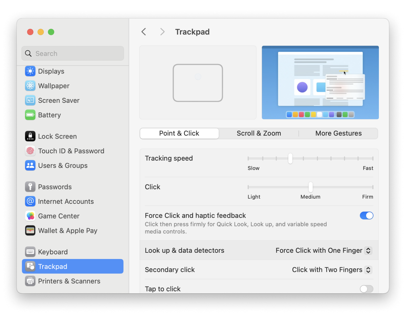 trackpad scrolling settings