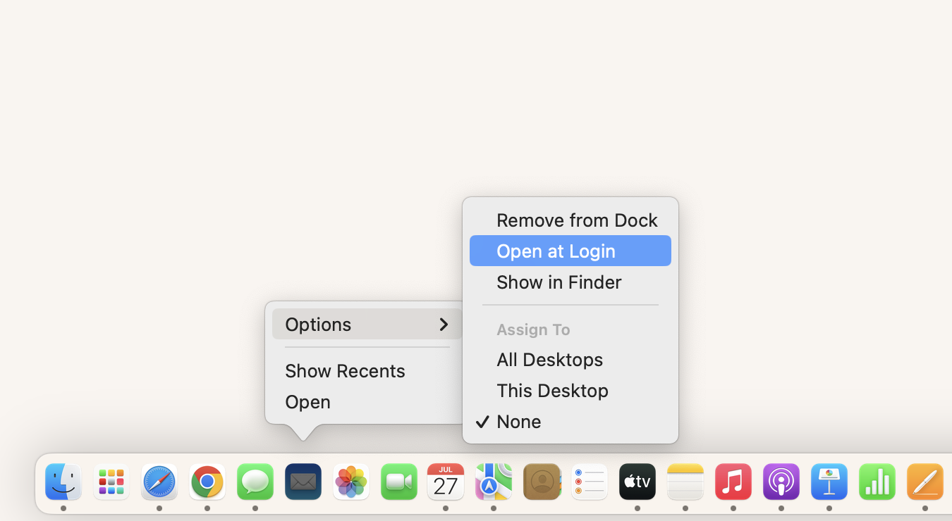 turn off startup programs on mac via dock