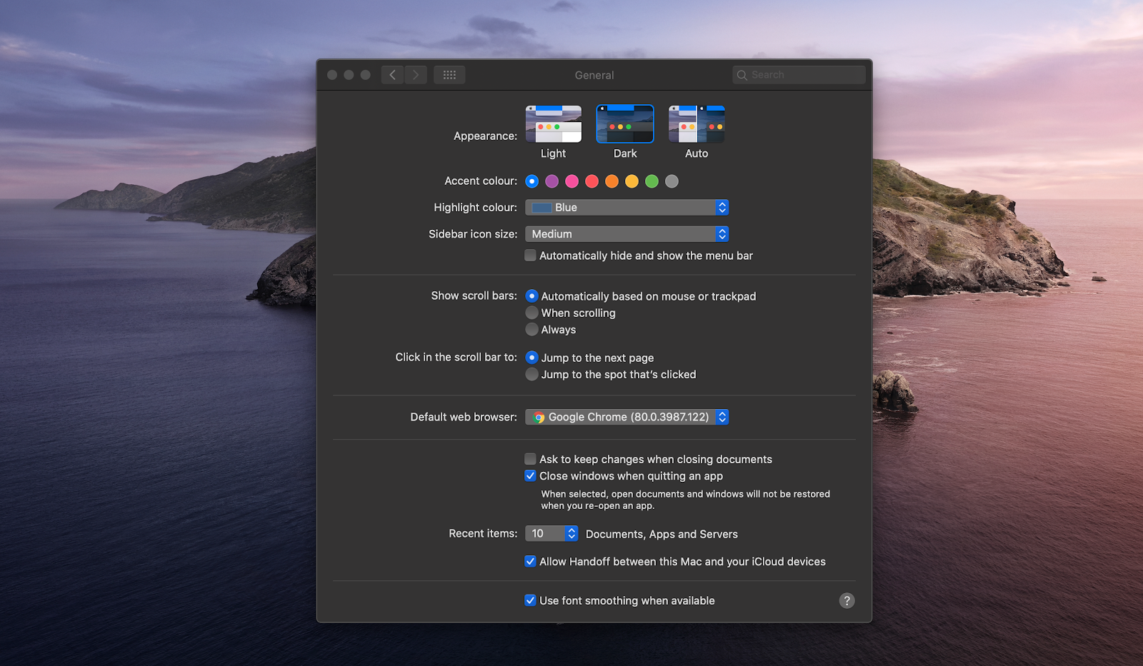 turn on dark mode macOS Catalina