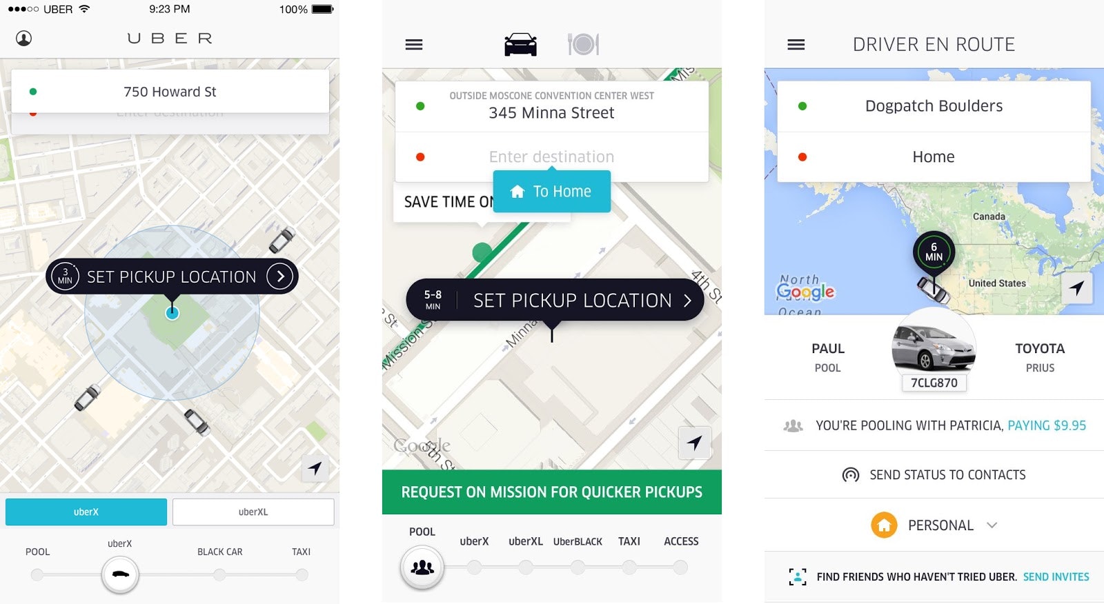 Uber app design changing 2012-2016