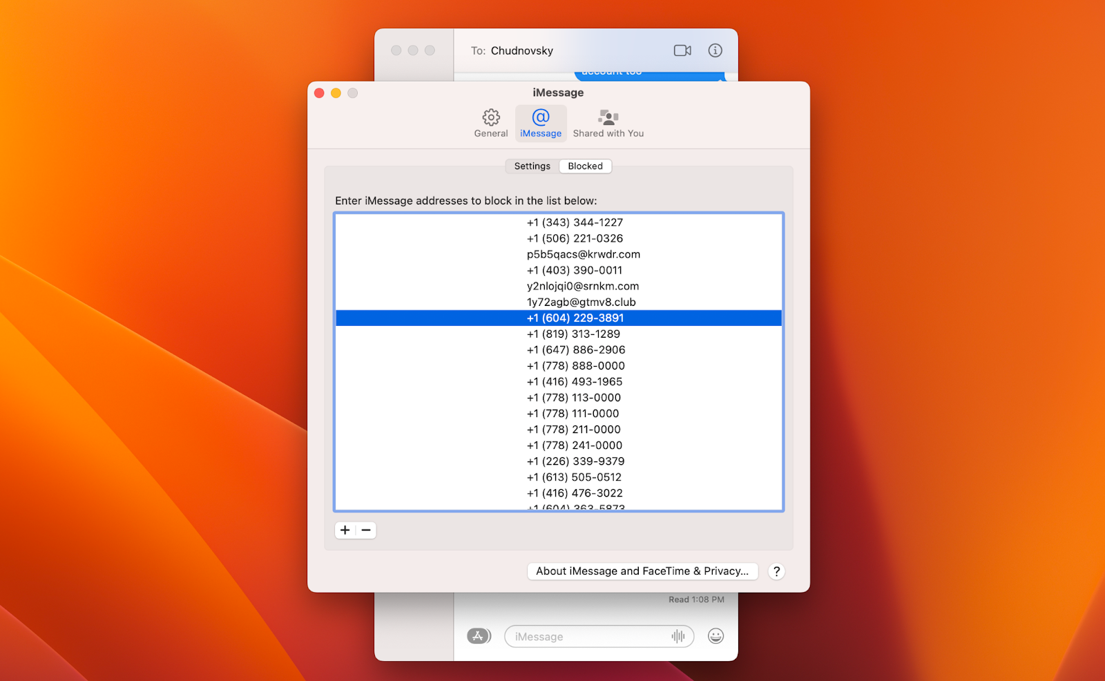 unblock phone number mac messages