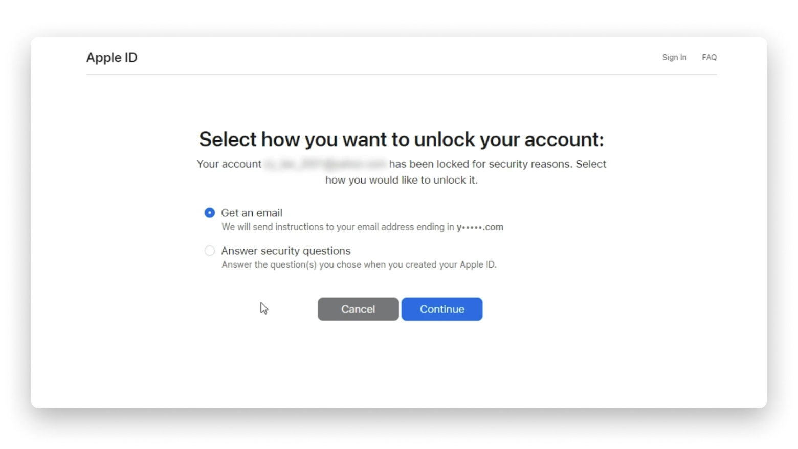 unlock account on iforgot.apple.com 