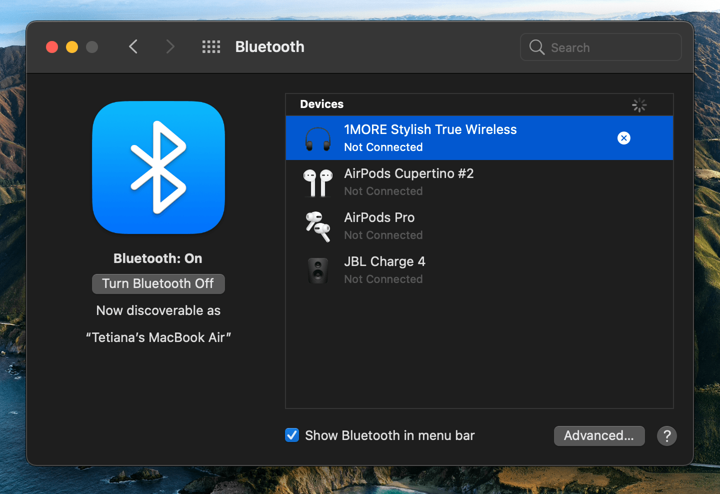 unpair bluetooth mac