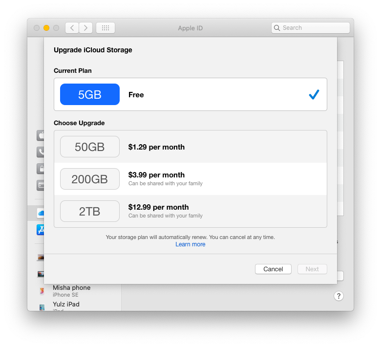 upgrade iCloud storage plan Mac