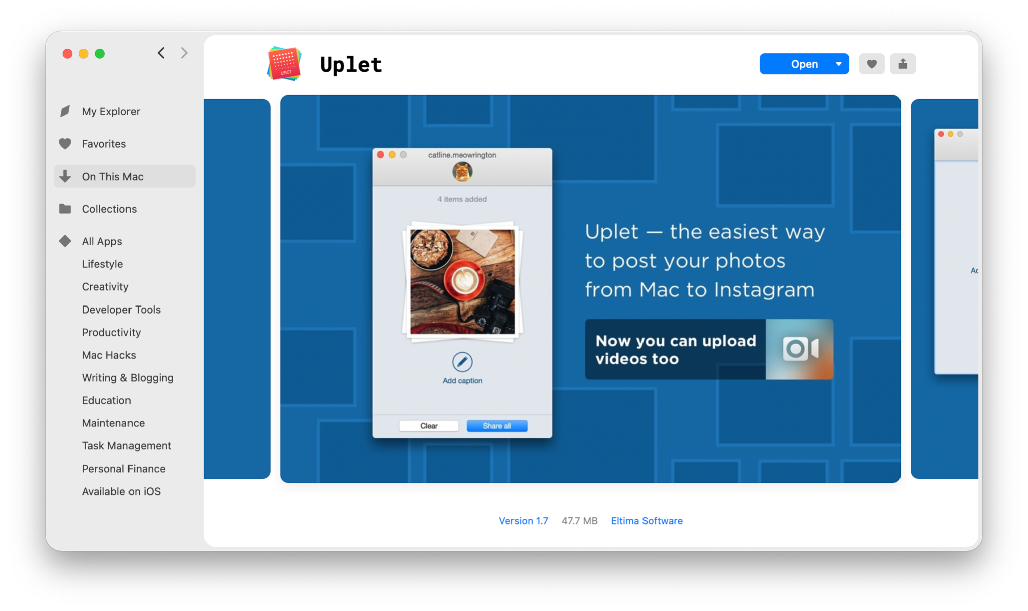 Uplet, the app to post your photos from Mac to Instagram