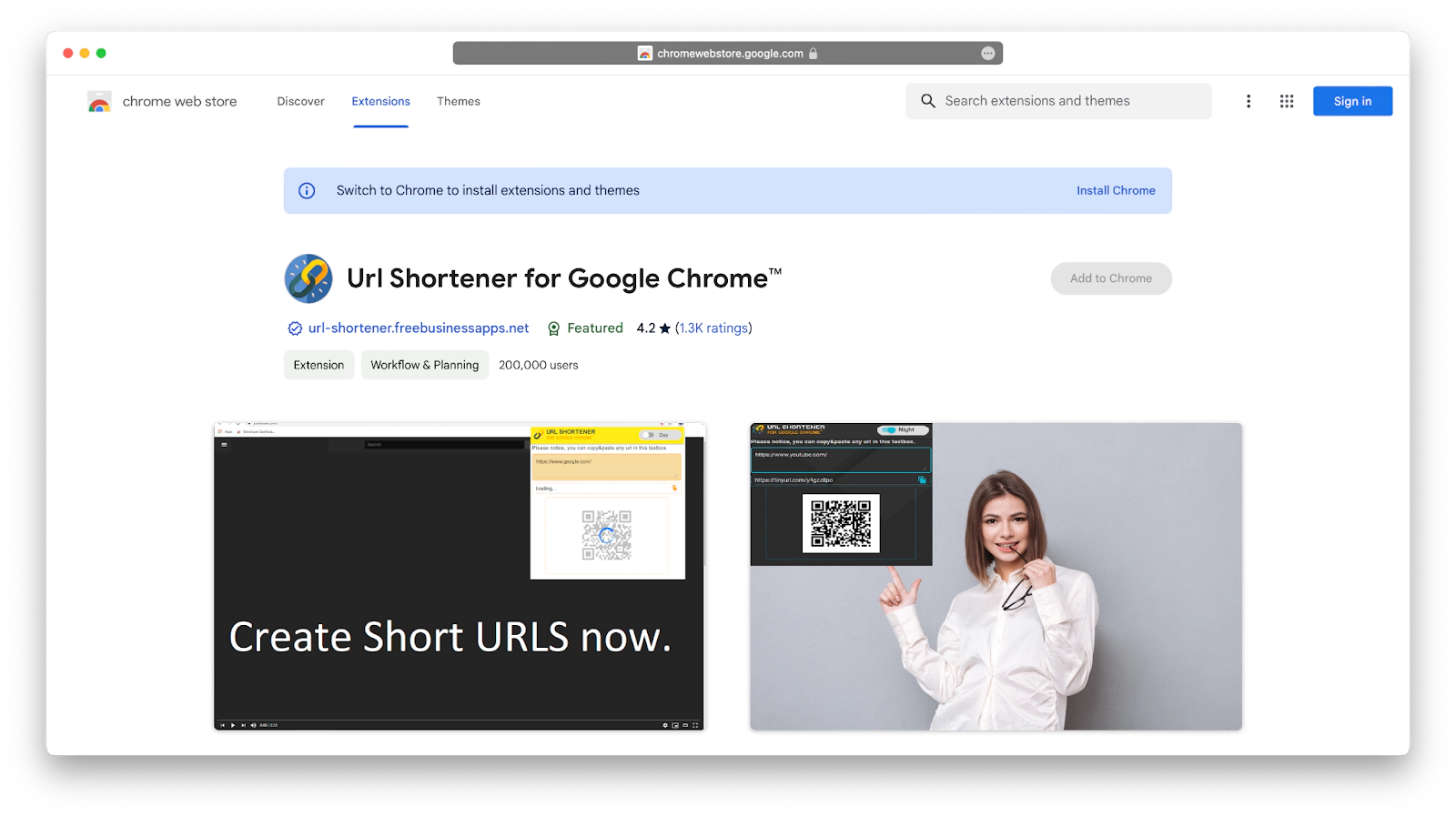URL Shortener extension for Google Chrome