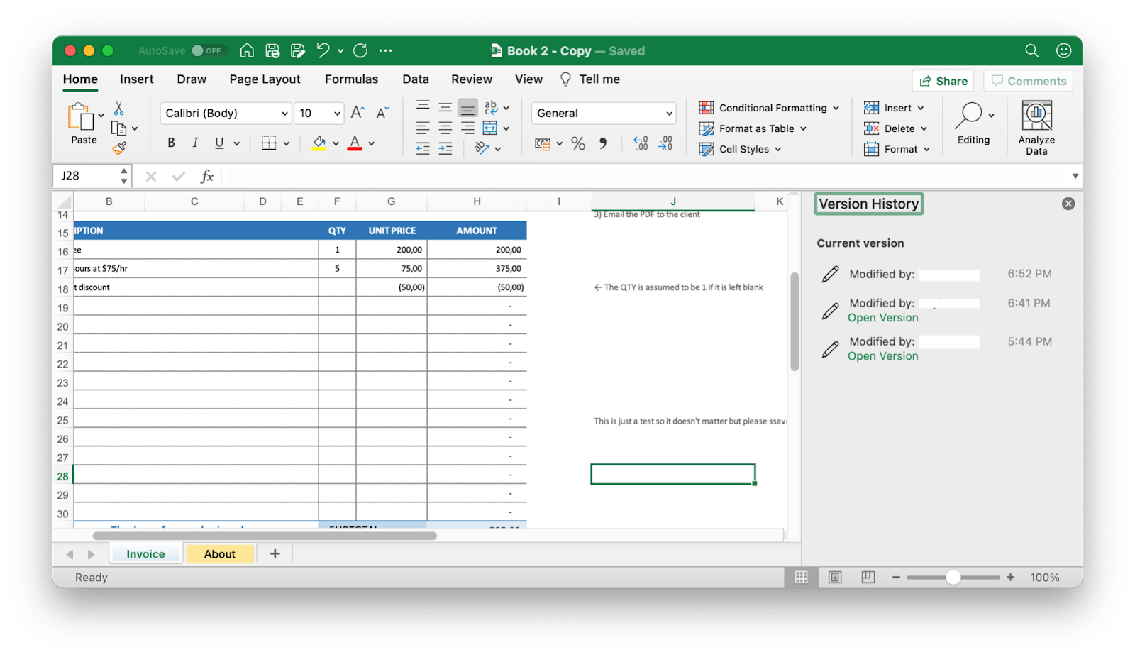 version history excel