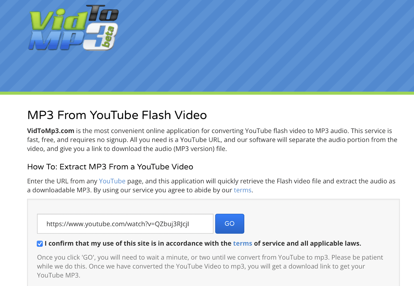 MP3 from YouTube using VidToMp3.com