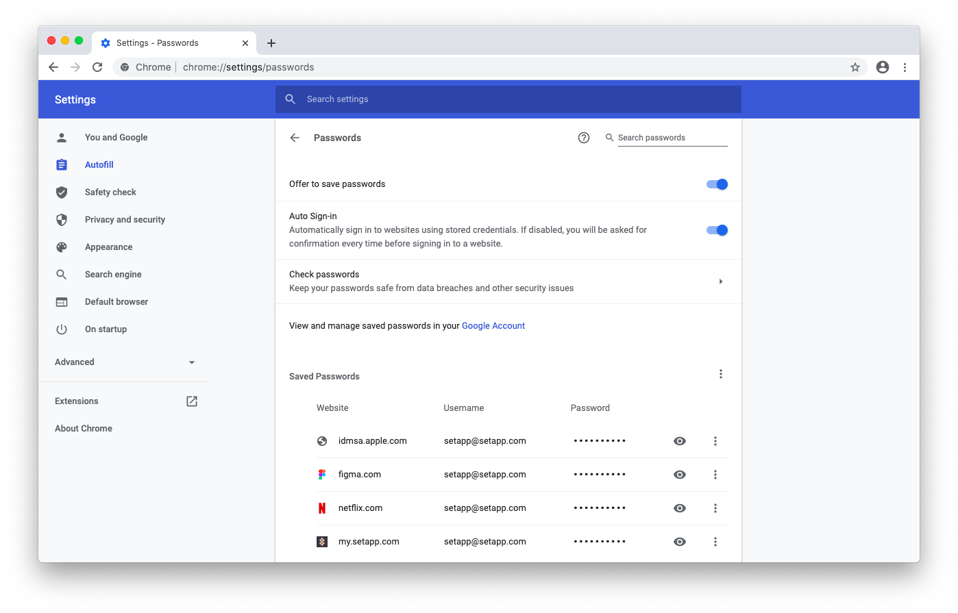 Saving your password / Signing in automatically