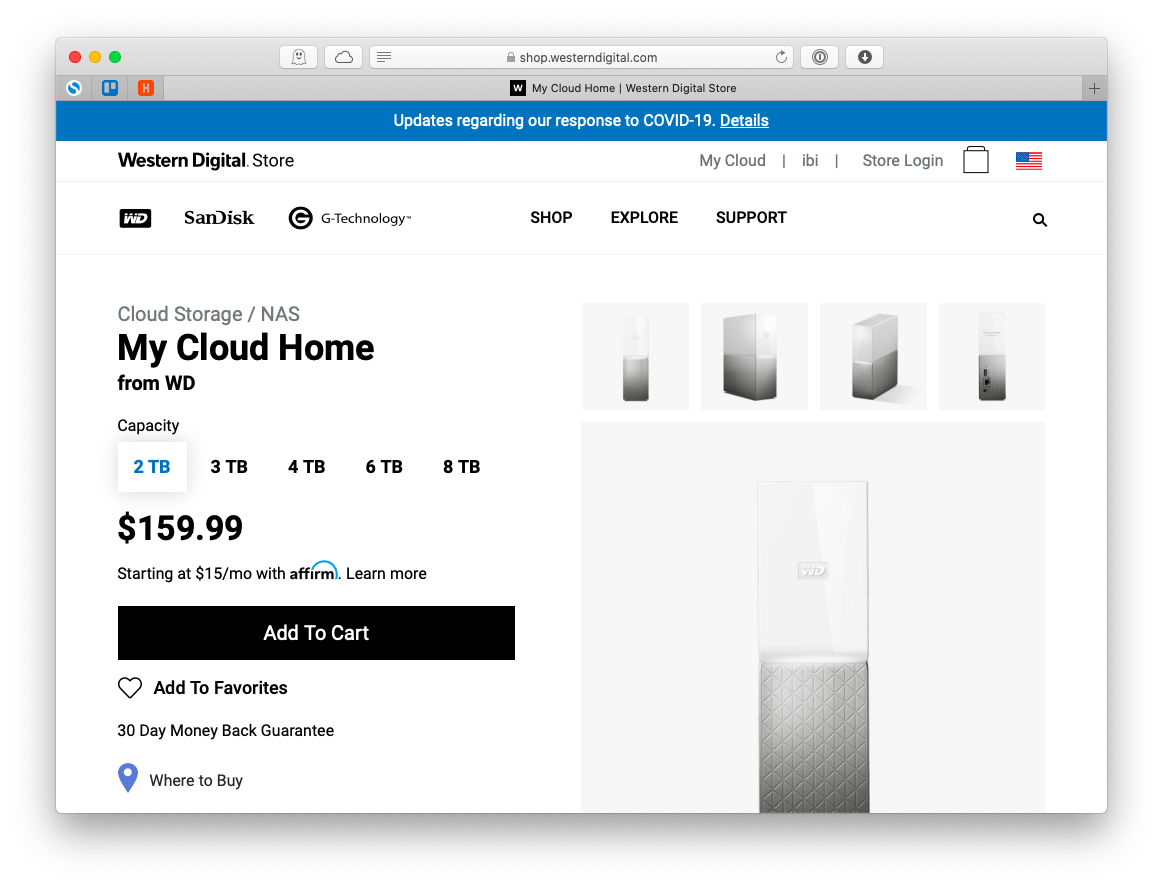 Western Digital My Cloud Home NAS drive