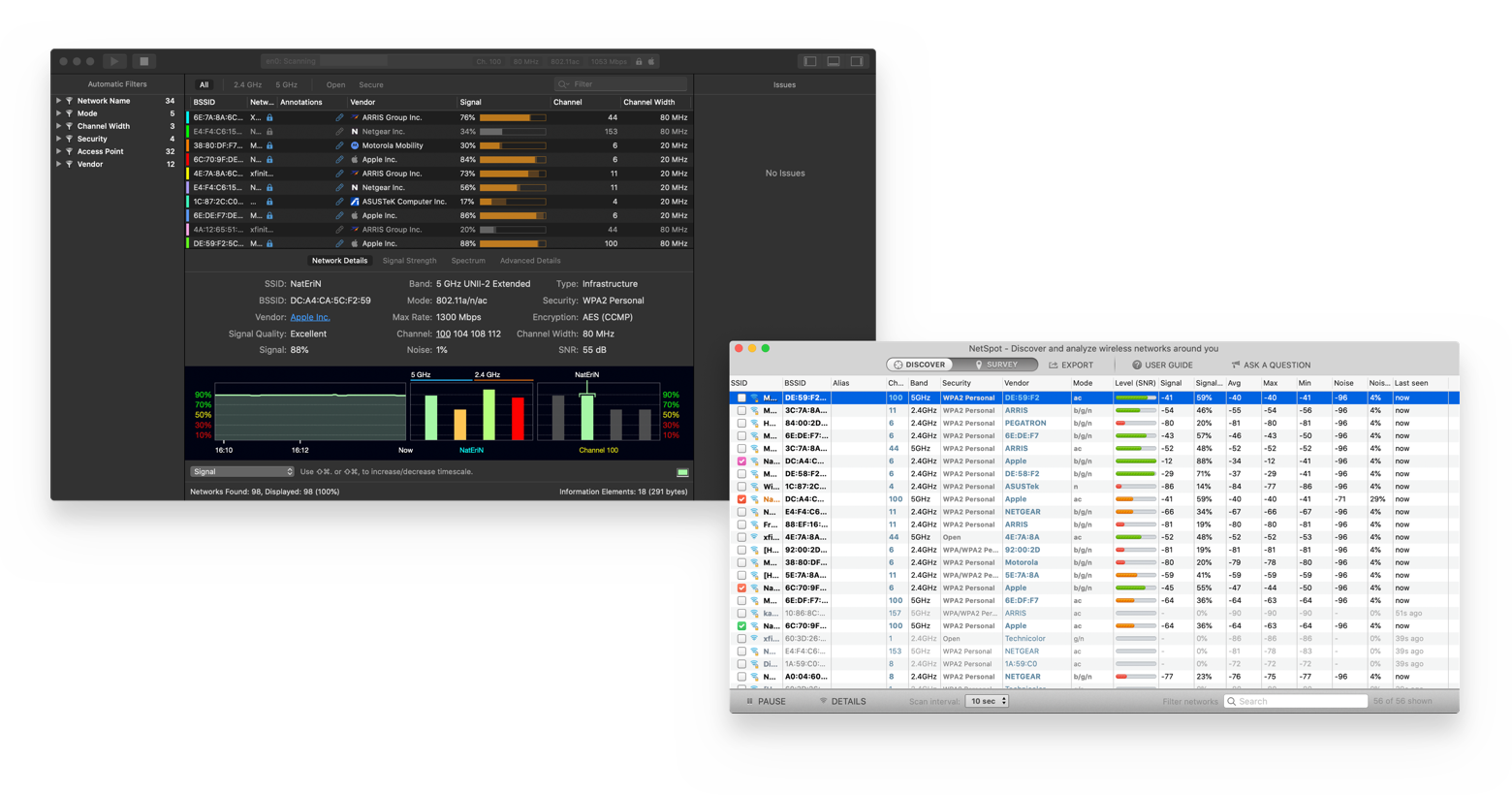 WiFi Explorer vs NetSpot wifi examination