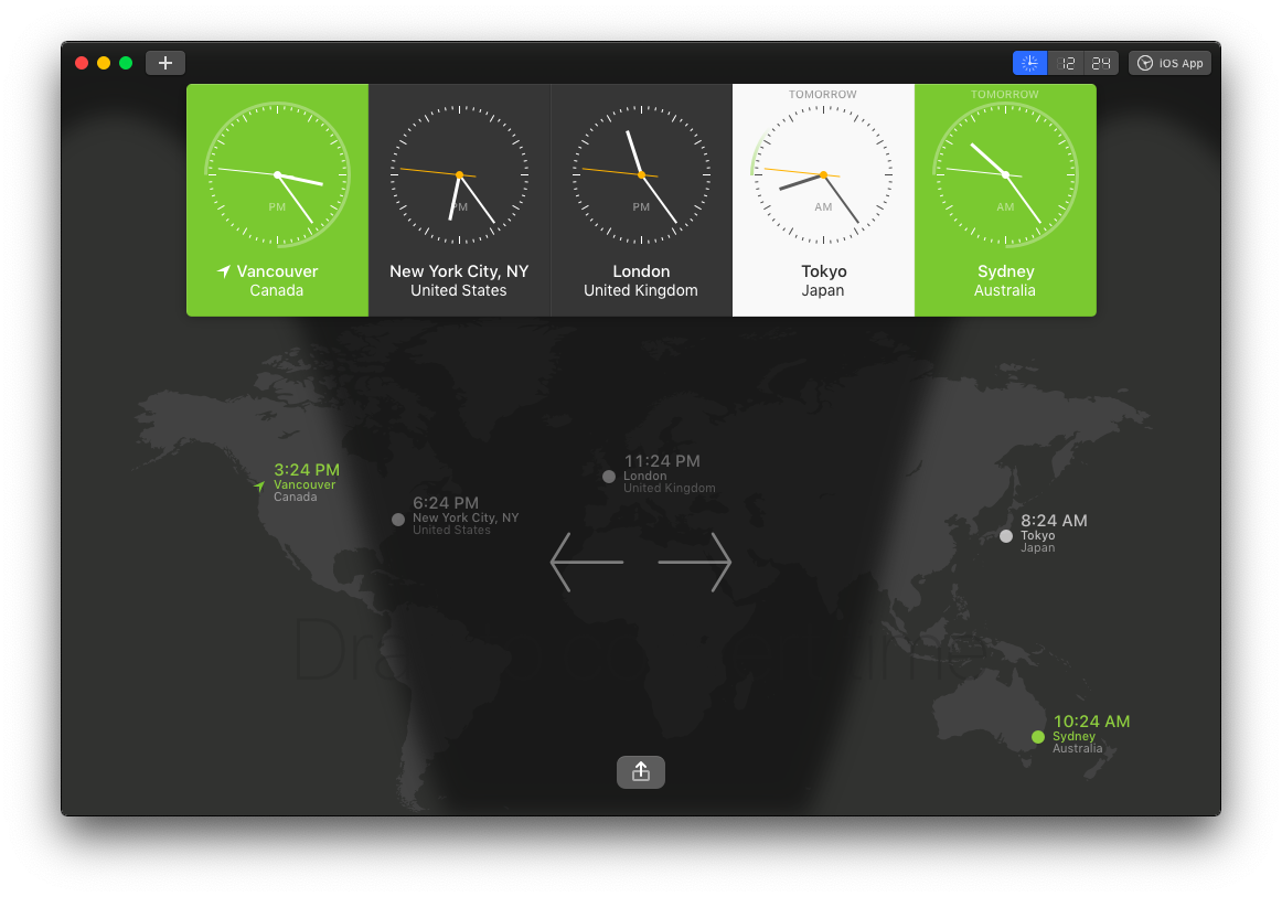 Display multiple clocks in different time zones