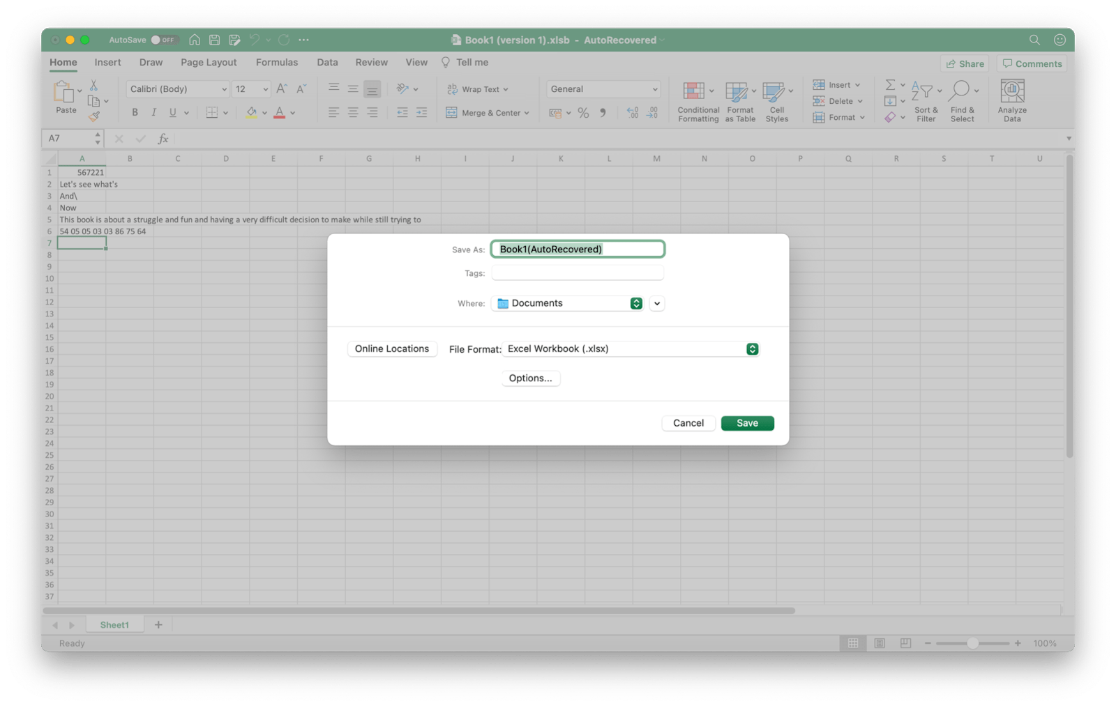 Recupere um arquivo do Excel com a Recuperação Automática 