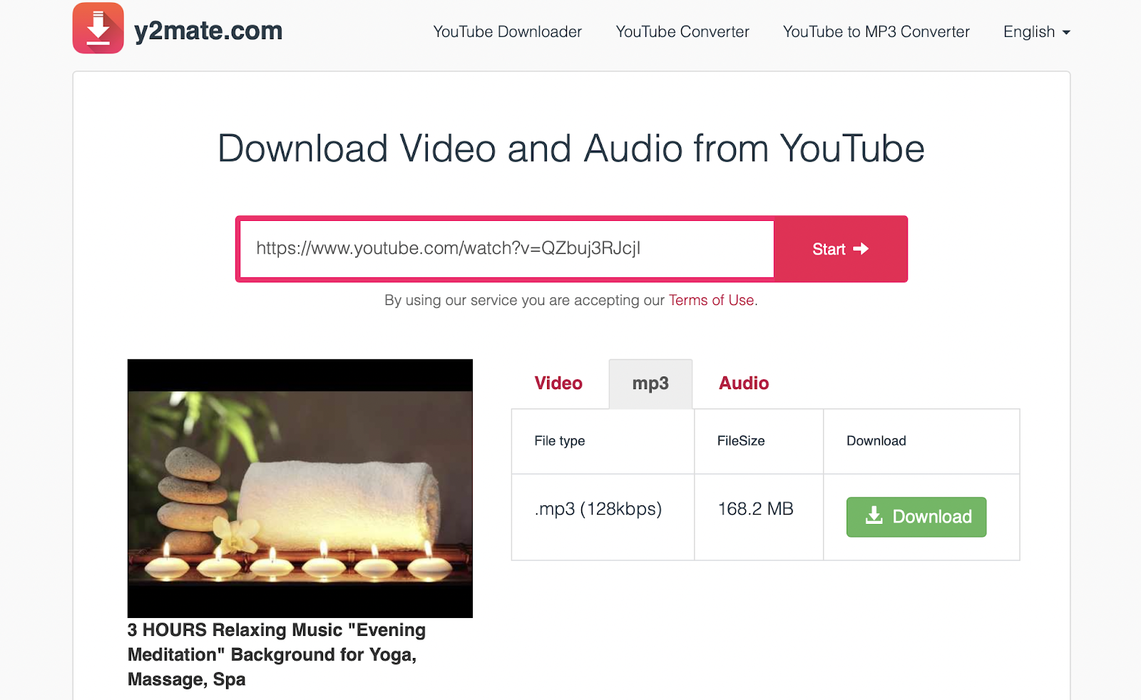 Download audio from YouTube using y2mate.com