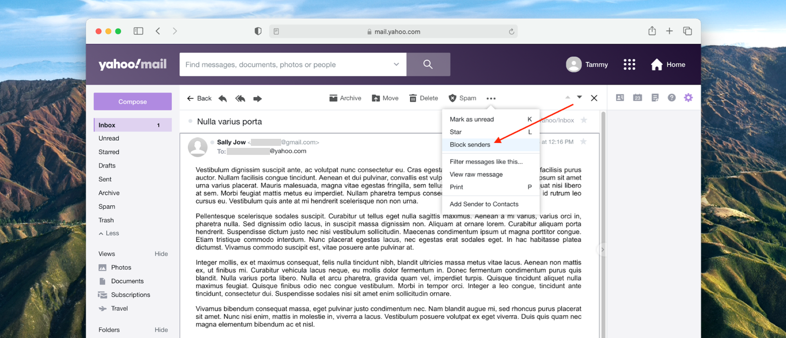 how to block email on yahoo mail mobile app