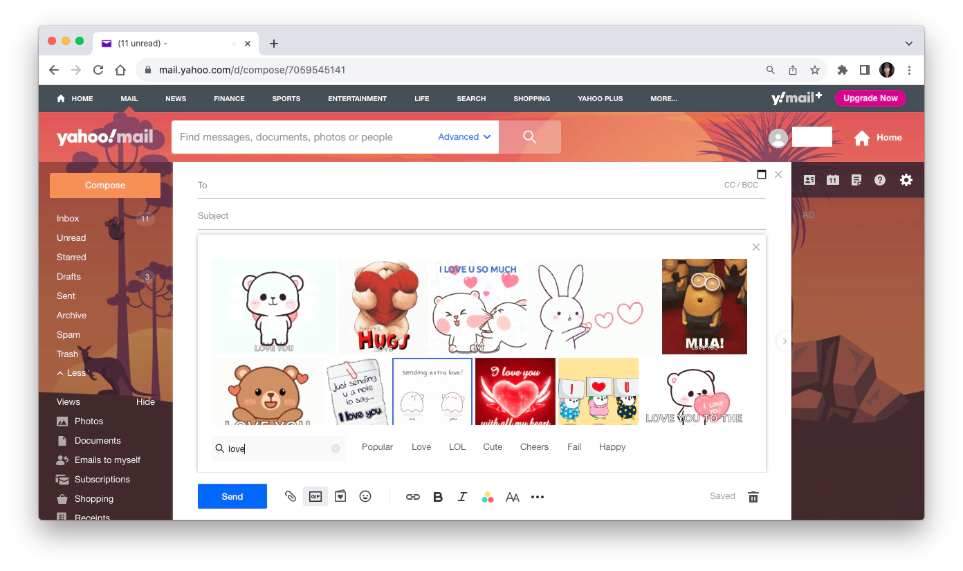 find GIFs in Yahoo Mail