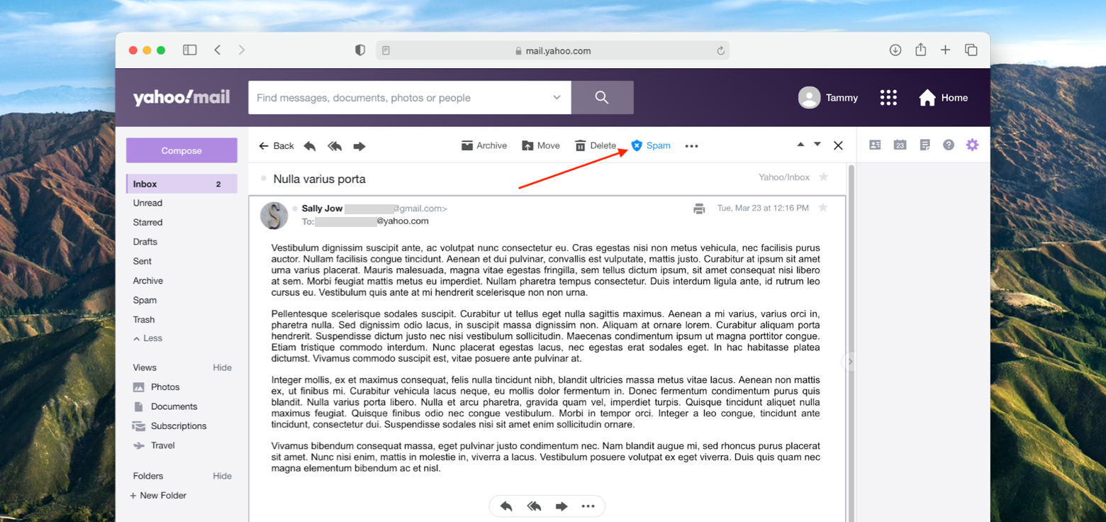 block email on yahoo mail