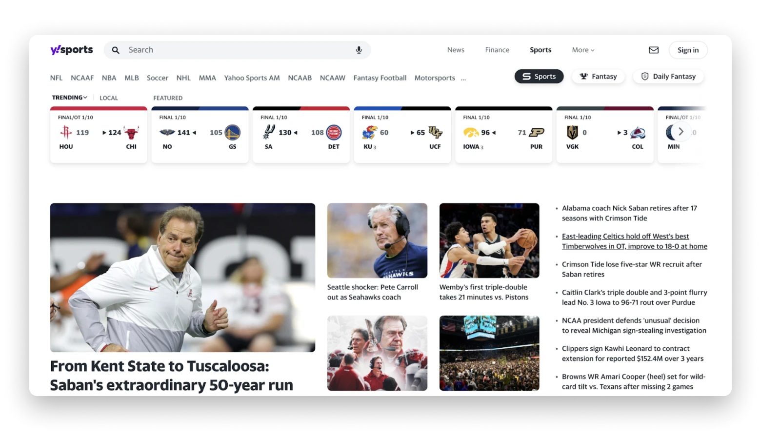 Yahoo News sport section