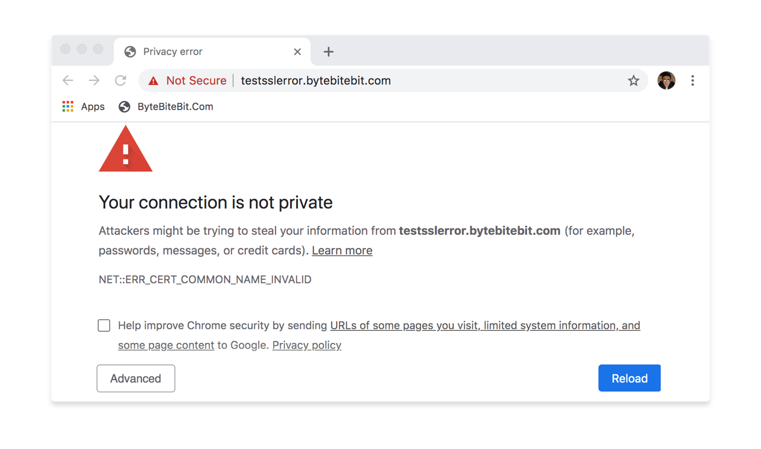 Erro de conexão não privada no Chrome